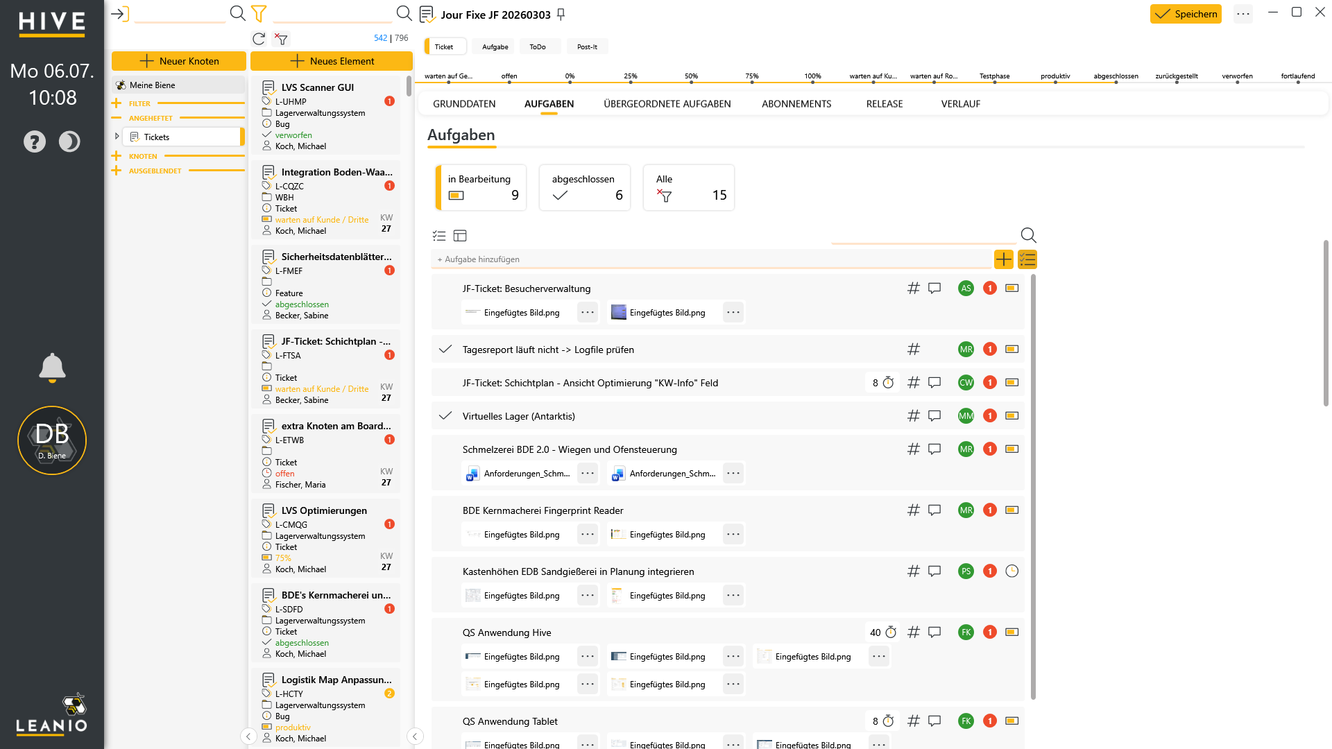 LEANIO Ticketsystem: Ticket Aufgabenliste